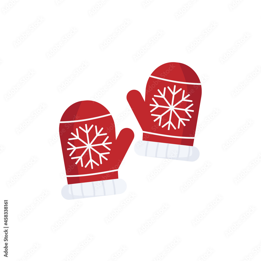 Wall mural Red knitted mittens. flat vector illustration isolate on a white background. Christmas decoration element. simply to use