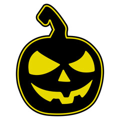 Black silhouette of pumpkin. Vector sticker with yellow borders.