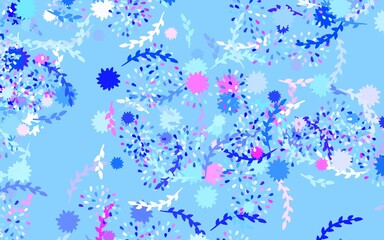 Light Pink, Blue vector abstract background with flowers, roses.