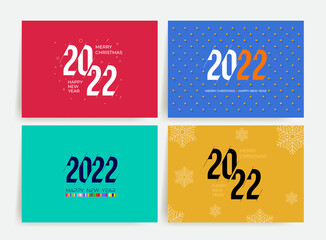 Design logo concept of 2022 Happy New Year. Vector templates with typography colorful 2022 for celebration. Colored trendy backgrounds for branding, banner, cover, social media, card, poster.