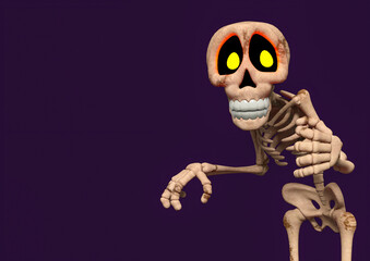 funny skeleton is afraid with copy space