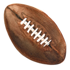 Watercolor painted illustration of brown ink american football ball  - 458341752