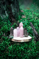 Minerals on green moss