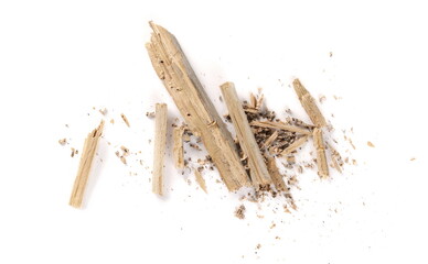 Wood split pieces isolated on white background and texture, top view