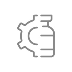 Medical ampoule and gear line icon. Vaccine, serum, vaccine test, vaccine development symbol