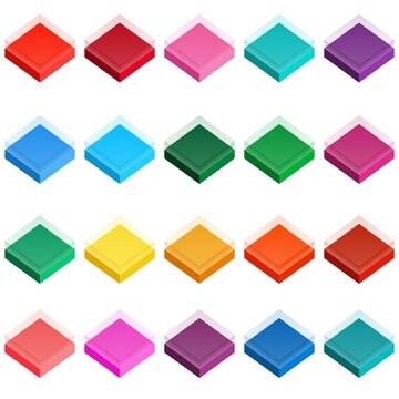 Set cube Icon Design. Blue decorative glass cube. 3D Isometric Cube. Vector illustration. Transparent cube.