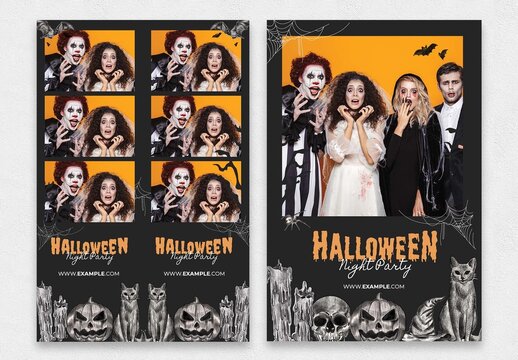 Halloween Photo Booth Layout with Hand Drawn Illustrations