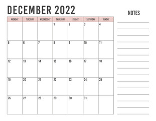  Simple calendar December 2022, Calendar December 2022 with simple landscape design