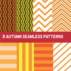 Collection set of Autumn seamless patterns. set contains Chevron, diagonal lines, vertical and horizontal stripes in different colors. Great for website background, wallpaper and textile. 