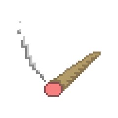 Burning cigarette of pixel marijuana. Smoking pixelated jamb with narcotic smoke legal dope for vector relaxation.