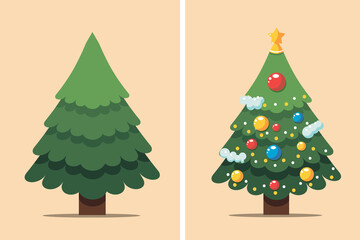 Beautiful forest Christmas tree before the outfit and after. New Year's content. New Year's Eve. Before and after