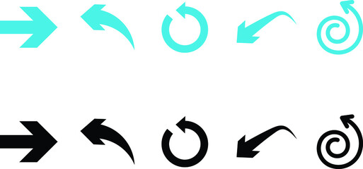 Set of arrow icons. Pointers and arrows of various shapes and styles