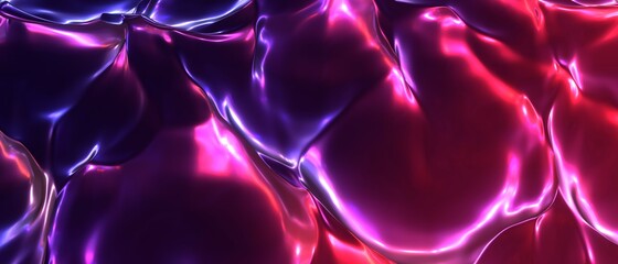 Neon colorfully dark swirling liquid background. Wave flows 3d render with purple gradient and...