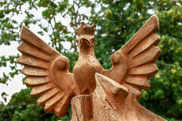 Bird sculpture. Monument from concrete. Ternopil, Ukraine. The youngest soldier of the First World...