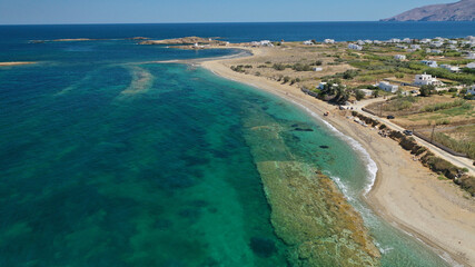 Obraz na płótnie Canvas Aerial drone photo of paradise sandy emerald beach of Girismata, Aegean sea, Skiros island, Sporades, Greece