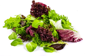 Raw mediterranean salad products on a white background