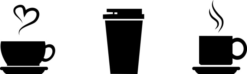 cup of coffee heart sign. Coffee cup icon. Coffee cup logo. Set of cups with coffee vector illustration icons