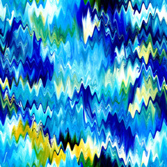 Wavy summer dip dye boho background. Wet ombre color blend for beach swimwear, trendy fashion print. Dripping paint digital fluid watercolor meelt effect. High resolution seamless pattern material.