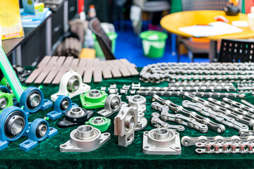 Transmission drive unit component e.g. various bearing and chain for industrial or transportation on table