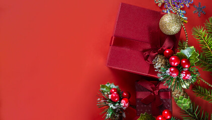 Christmas background with Christmas trees. Christmas card. Christmas background. Festive Christmas card. Vmd from above. Copy space