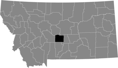 Black highlighted location map of the Wheatland County inside gray map of the Federal State of Montana, USA