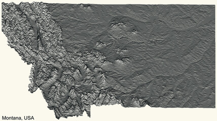 Topographic positive relief map of the Federal State of Montana, USA with black contour lines on beige background