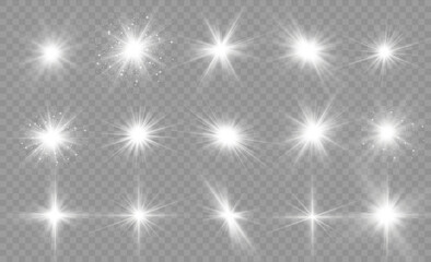 Set of explosion star, glare, sparkle, sun flare.