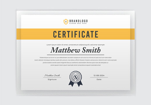 Certificate Layout with Yellow Accents