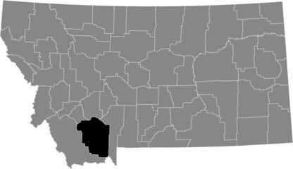 Black highlighted location map of the Madison County inside gray map of the Federal State of Montana, USA