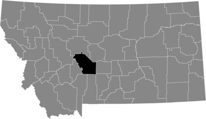 Black highlighted location map of the Meagher County inside gray map of the Federal State of Montana, USA