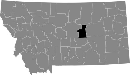 Black highlighted location map of the Petroleum County inside gray map of the Federal State of Montana, USA