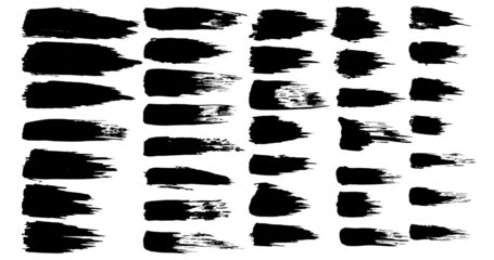 Set of vector decorative black paint brush strokes, collection of grunge graphic elements.