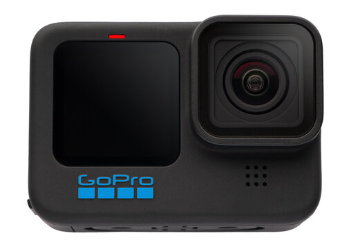 New flagship action camera GoPro HERO 10 Black isolated on white background.