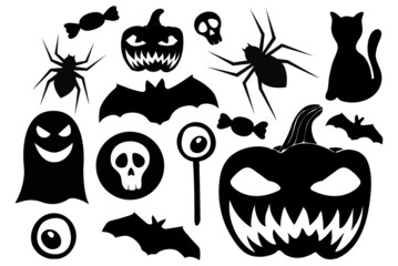 Collection of vector black and white silhouettes for the holiday Halloween