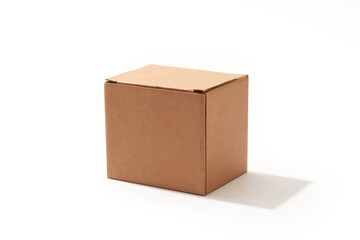 Close-up cardboard box isolated on white background