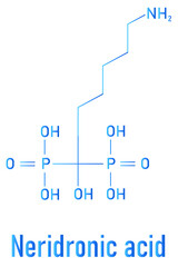 Neridronic acid drug molecule. Used for treatment of osteogenesis imperfecta and Paget's disease of bone. Skeletal formula.
