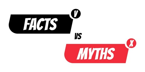 Myths vs facts Vector illustration on white background Thin line speech bubbles with facts and myths Speech bubble icons Concept of thorough fact-checking or easy compare evidence Flat cartoon style