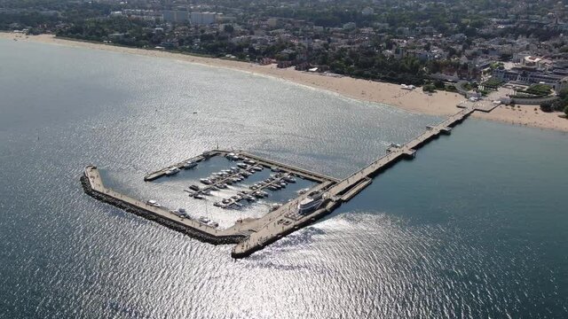 Aerial view of Sopot Pier in Poland - the longest wooden pier in Europe