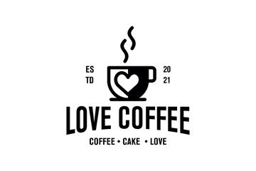 Heart or love with coffee cup silhouette illustration for vintage logo template design.