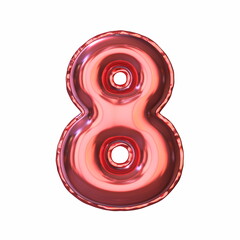 Red metallic balloon font Number 8 EIGHT 3D