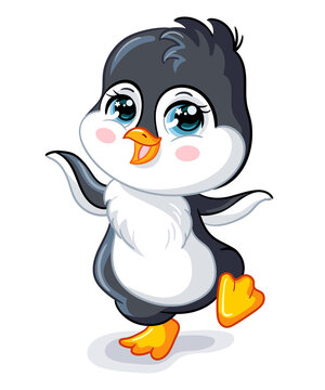 Cute baby little penguin cartoon character vector