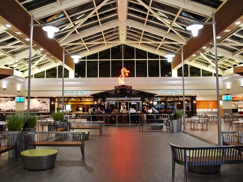 SACRAMENTO, CALIFORNIA: Sacramento International Airport (SMF) Terminal A. Iron Horse Tavern serves food and drinks to travelers. 