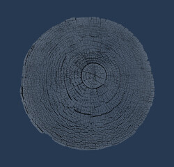 Deep blue tree slice impression with rings and organic texture