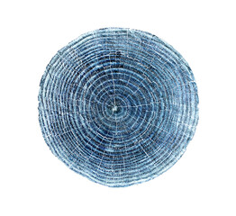 Realistic blue toned photo of detailed cut tree slice with rings and organic texture