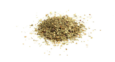 Pile of dry basil isolated on white background