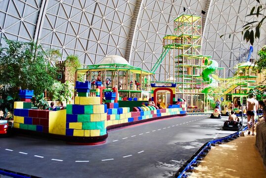 Krausnick, Germany: Tropical Islands Resort is a tropical theme park located in the former airship (blimp) hanger near Berlin. Kids area with go cart track, playground and waterslide. 