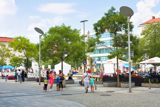 Summer cityscape - view of the Masarykovo Square in the center of Ostrava, Moravian-Silesian Region, in the north-east of the Czech Republic