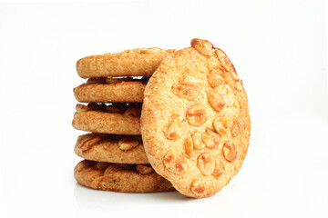 Sweet peanut cookies isolated on white background. 