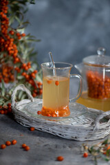 tea with Sea buckthorn . sea-buckthorn berries
