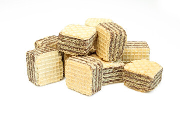 Pile of wafer cubes isolated on white background